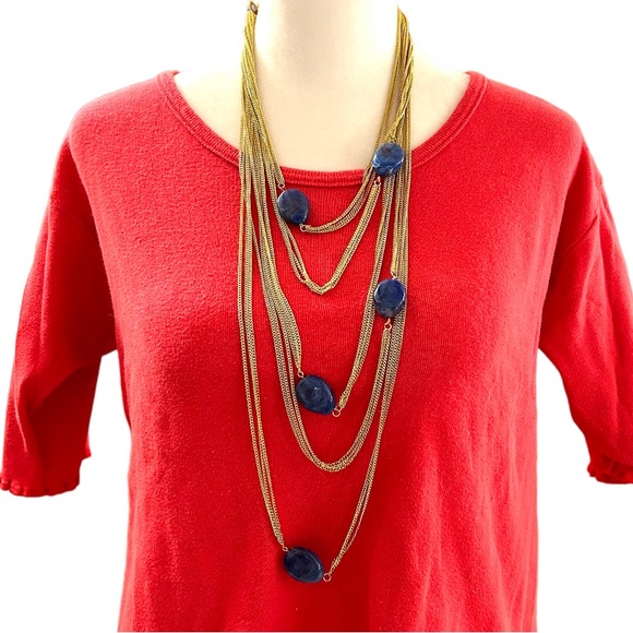 AMRITA SINGH 18K gold plated multi brass chain necklace, synthetic rubies, NWT - Picture 7 of 8